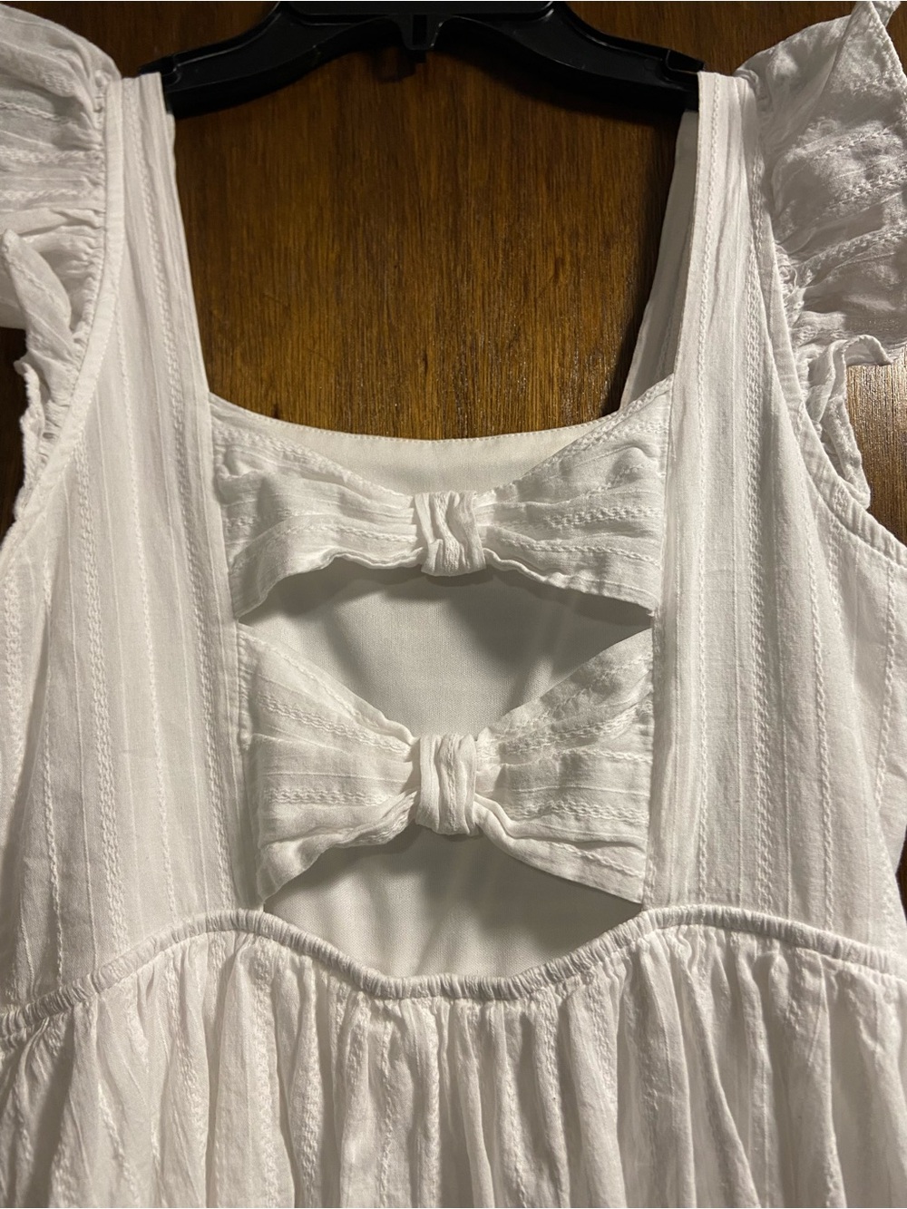 White Ruffle Mini Dress With Bows - Picture 4 of 6